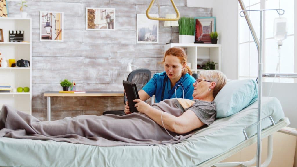Elderly lady receiving overnight care